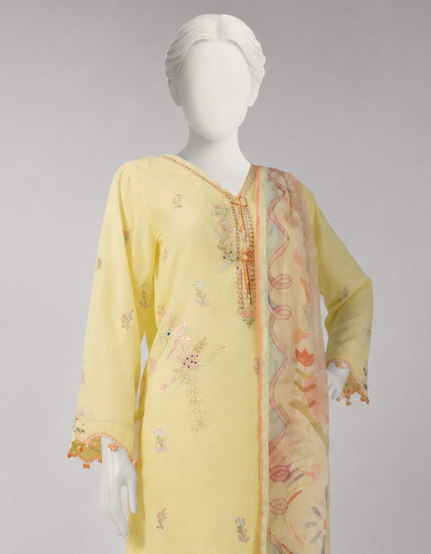 Lawn Yellow Unstitched Suit - J. Junaid Jamshed