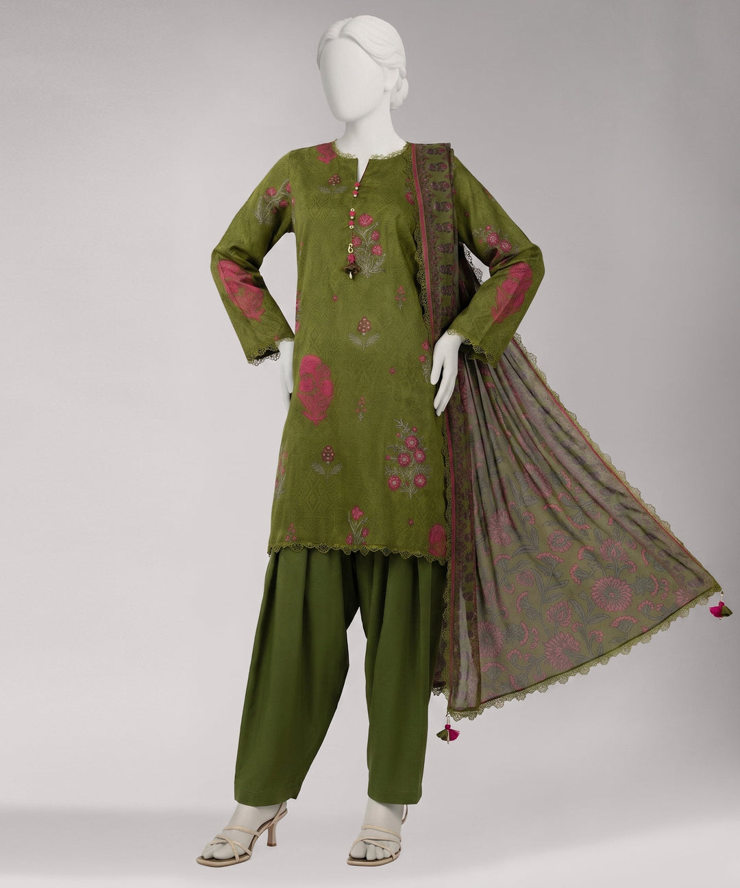 Lawn Green Unstitched Suit - J. Junaid Jamshed