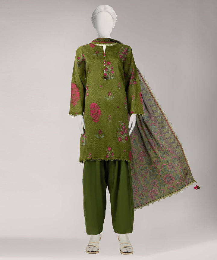 Lawn Green Unstitched Suit - J. Junaid Jamshed