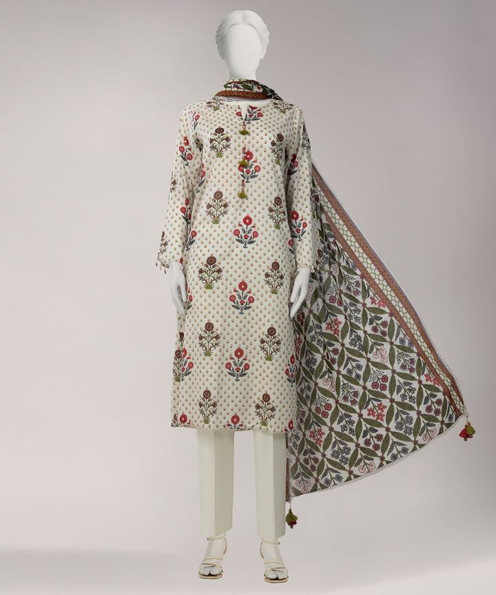 Lawn Off White Unstitched Suit - J. Junaid Jamshed
