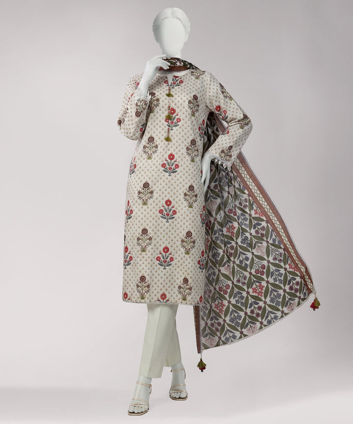 Lawn Off White Unstitched Suit - J. Junaid Jamshed