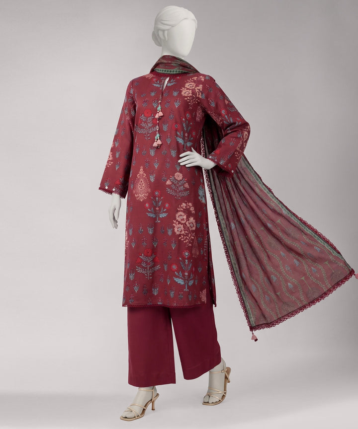 Lawn Maroon Unstitched Suit - J. Junaid Jamshed