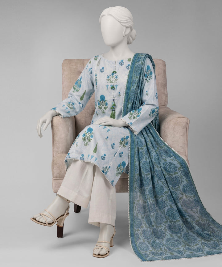 Lawn White Unstitched Suit - J. Junaid Jamshed