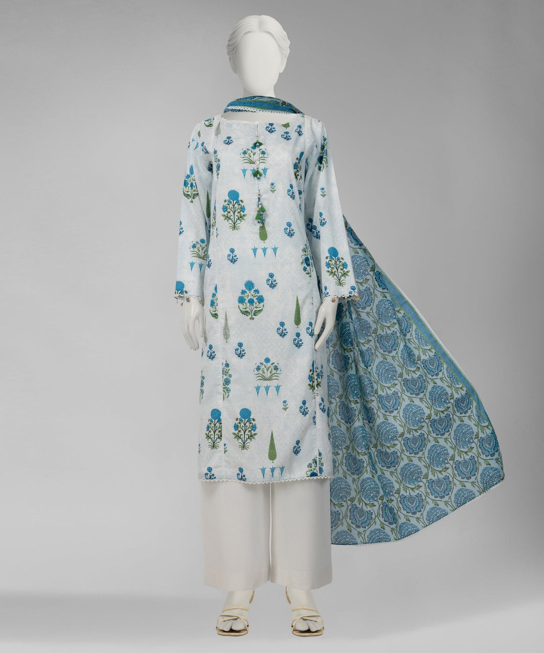 Lawn White Unstitched Suit - J. Junaid Jamshed