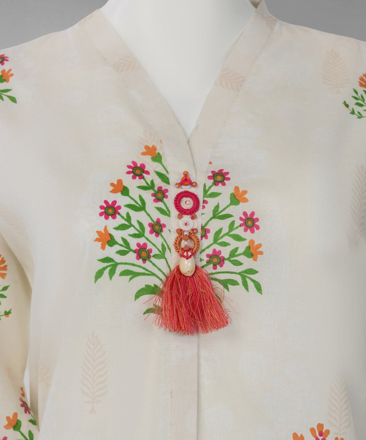 Lawn Off White Unstitched Suit - J. Junaid Jamshed