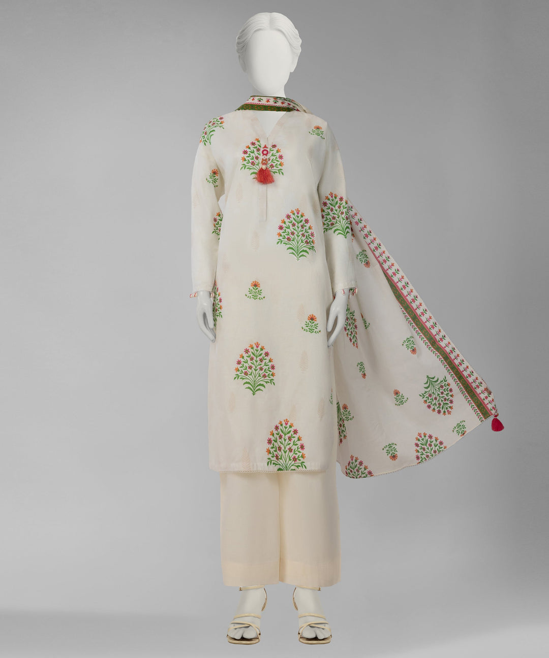 Lawn Off White Unstitched Suit - J. Junaid Jamshed