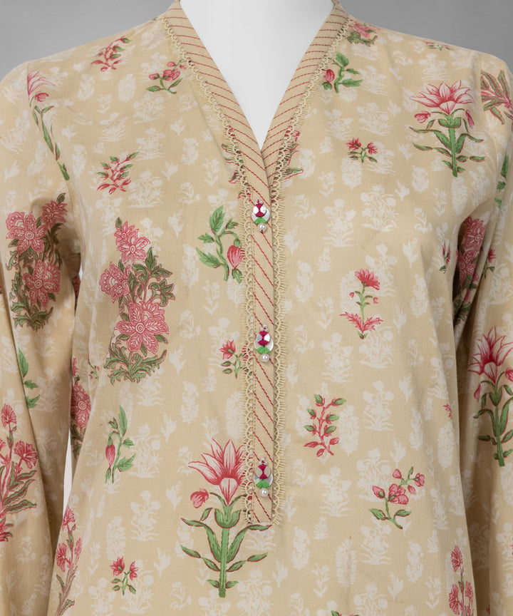 Lawn Beige Unstitched Suit - J. Junaid Jamshed