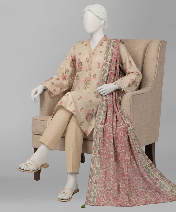 Lawn Beige Unstitched Suit - J. Junaid Jamshed