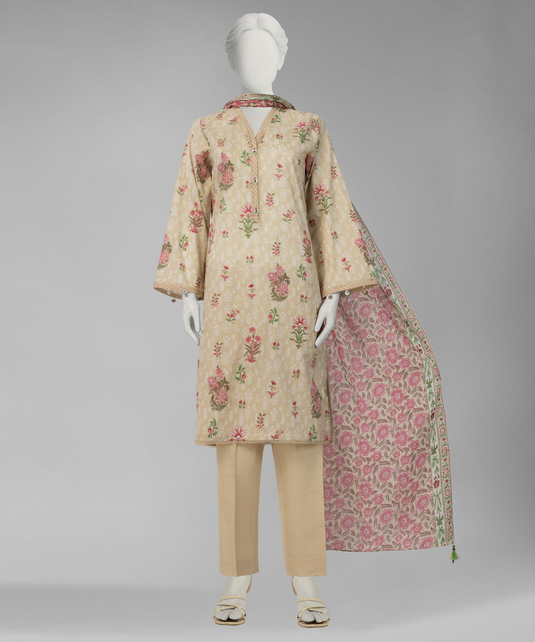 Lawn Beige Unstitched Suit - J. Junaid Jamshed