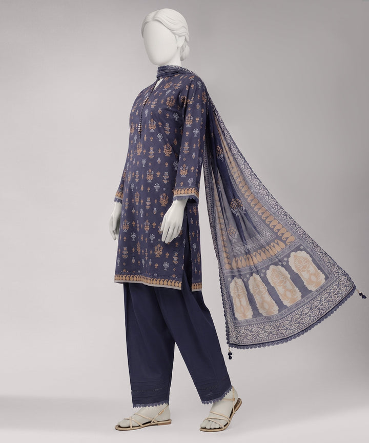 Lawn Purple Unstitched Suit - J. Junaid Jamshed