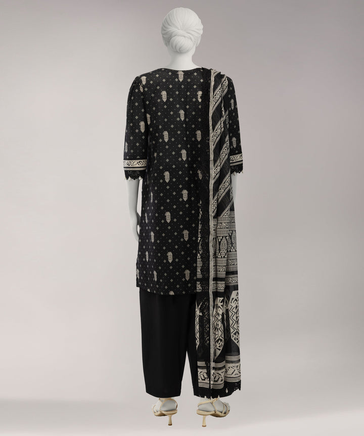 Lawn Black Unstitched Suit - J. Junaid Jamshed