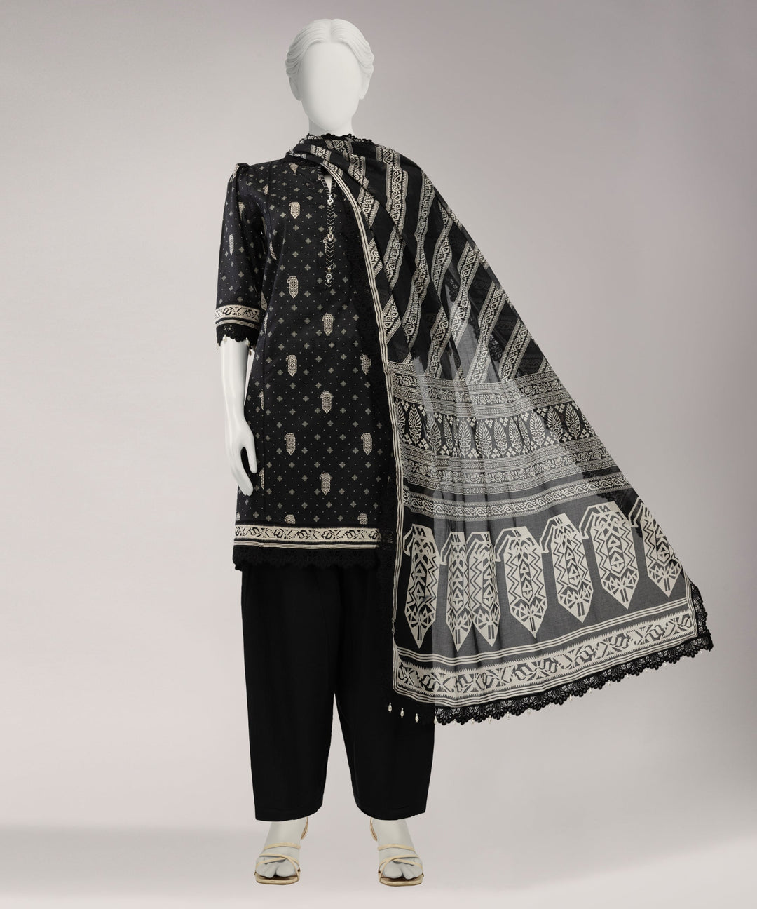 Lawn Black Unstitched Suit - J. Junaid Jamshed