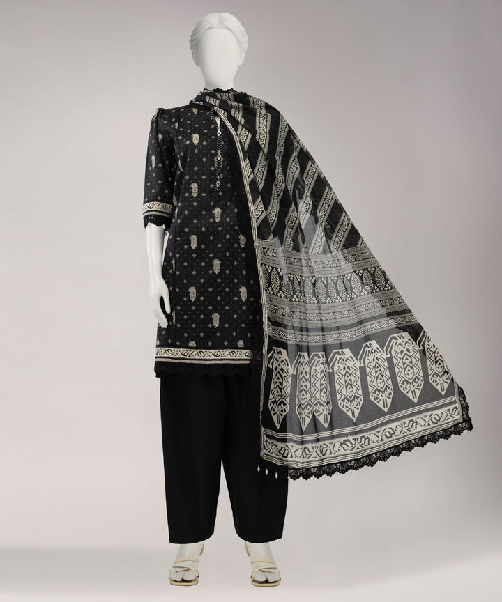 Lawn Black Unstitched Suit - J. Junaid Jamshed