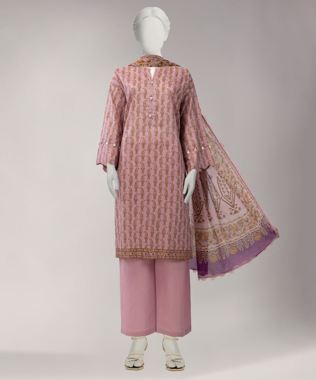 Lawn Pink Unstitched Suit - J. Junaid Jamshed