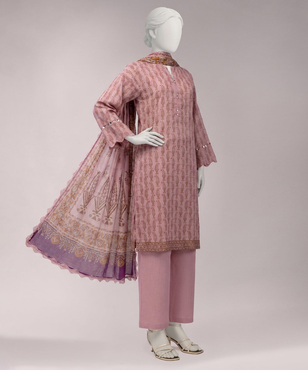 Lawn Pink Unstitched Suit - J. Junaid Jamshed