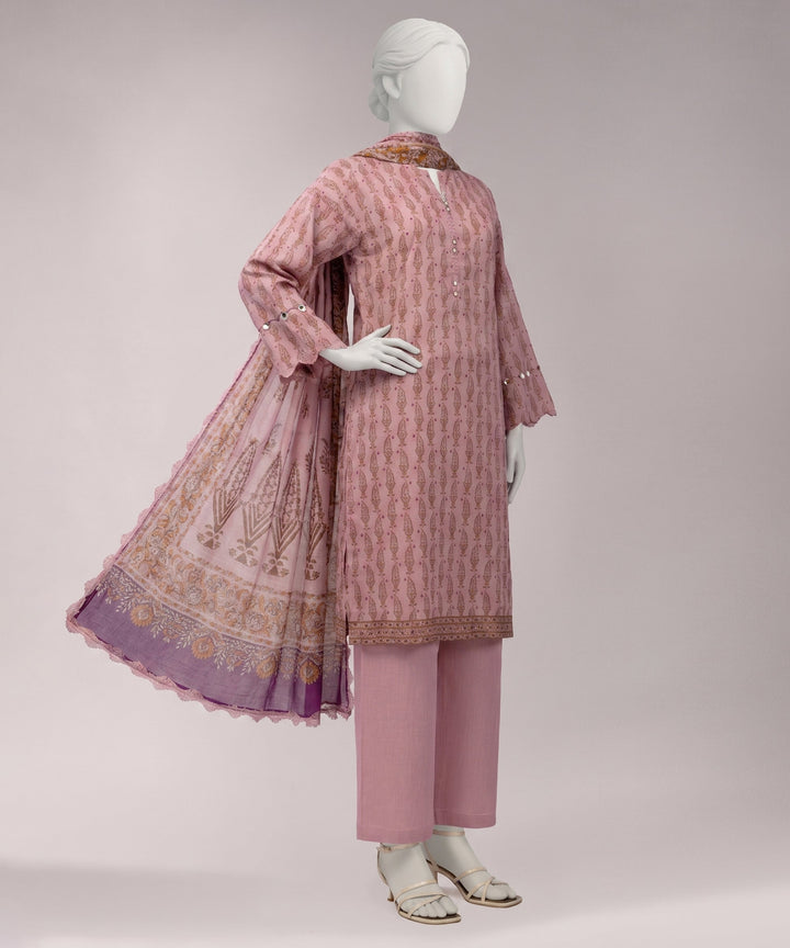 Lawn Pink Unstitched Suit - J. Junaid Jamshed