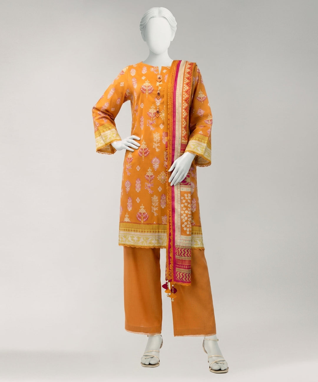 Lawn Orange Unstitched Suit - J. Junaid Jamshed