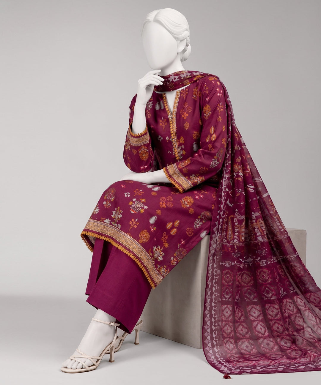 Lawn Multicolor Unstitched Suit - J. Junaid Jamshed