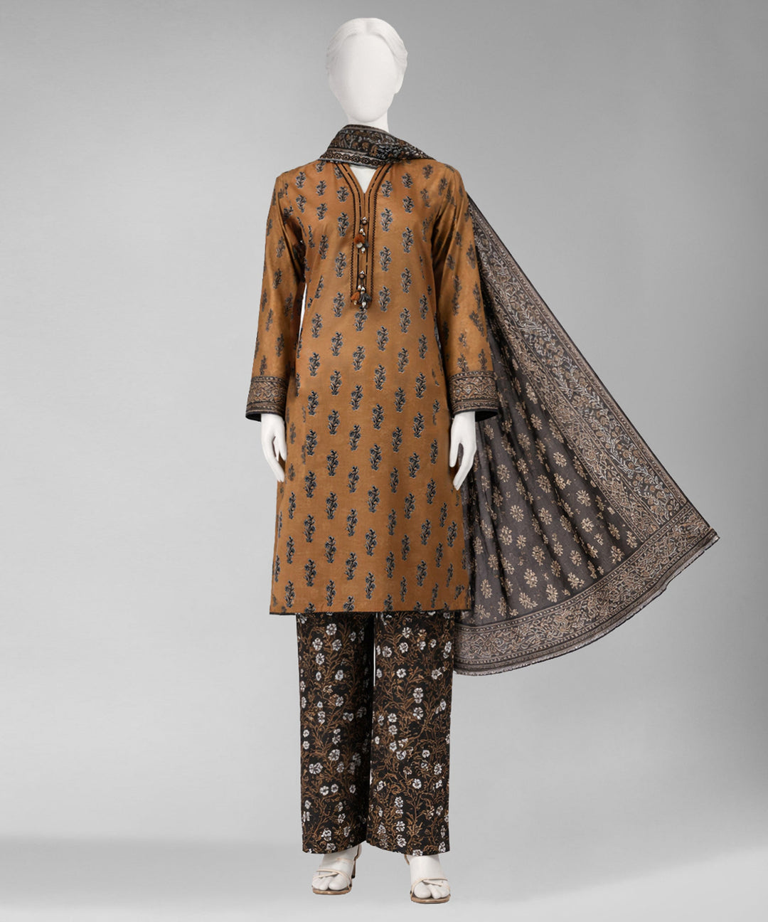 Lawn Brown Unstitched Suit - J. Junaid Jamshed