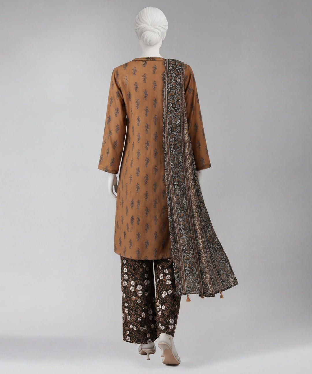 Lawn Brown Unstitched Suit - J. Junaid Jamshed