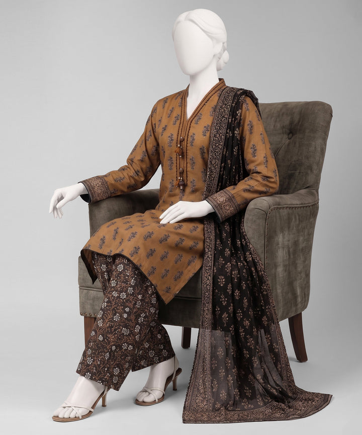 Lawn Brown Unstitched Suit - J. Junaid Jamshed