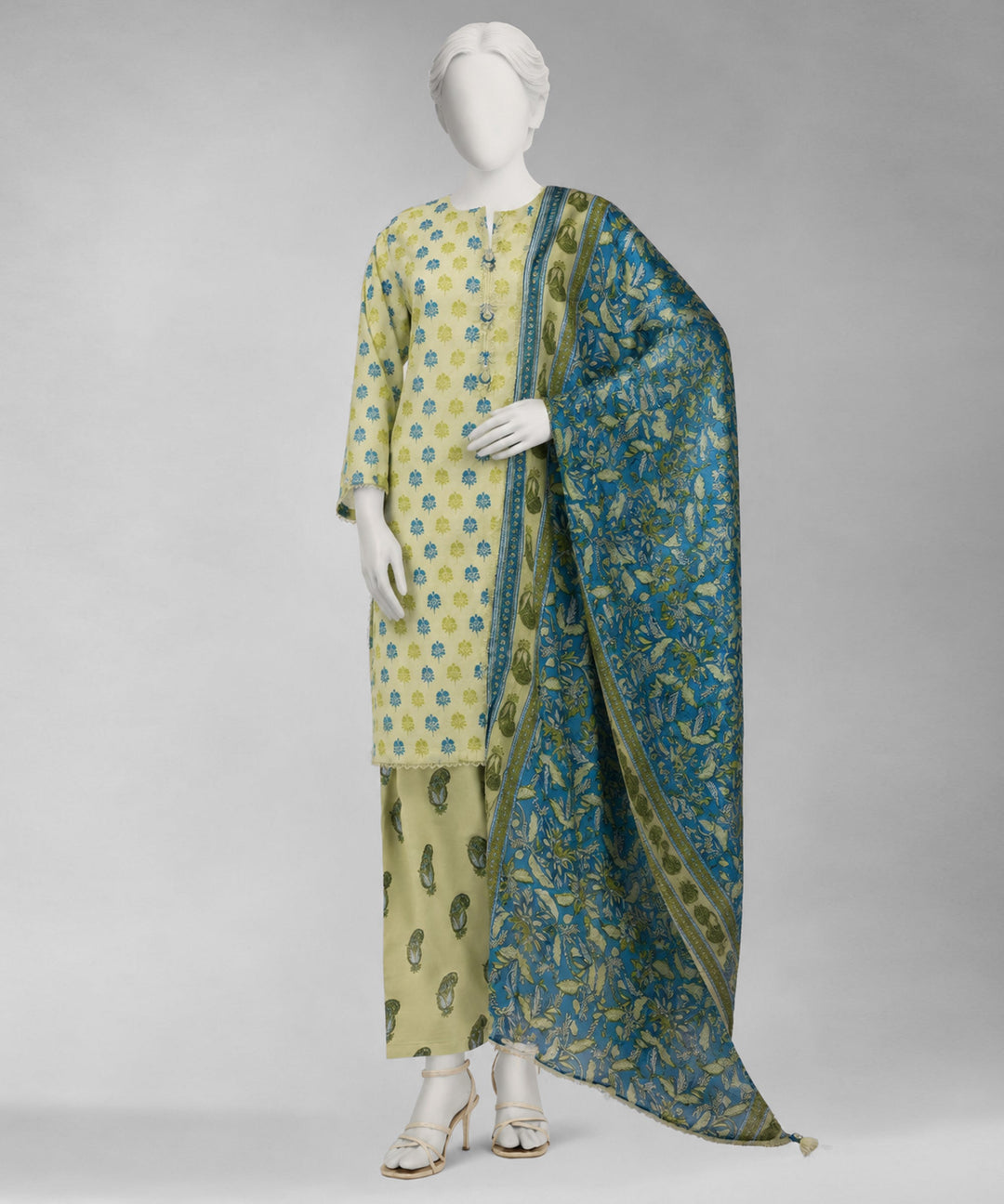 Lawn Green Unstitched Suit - J. Junaid Jamshed