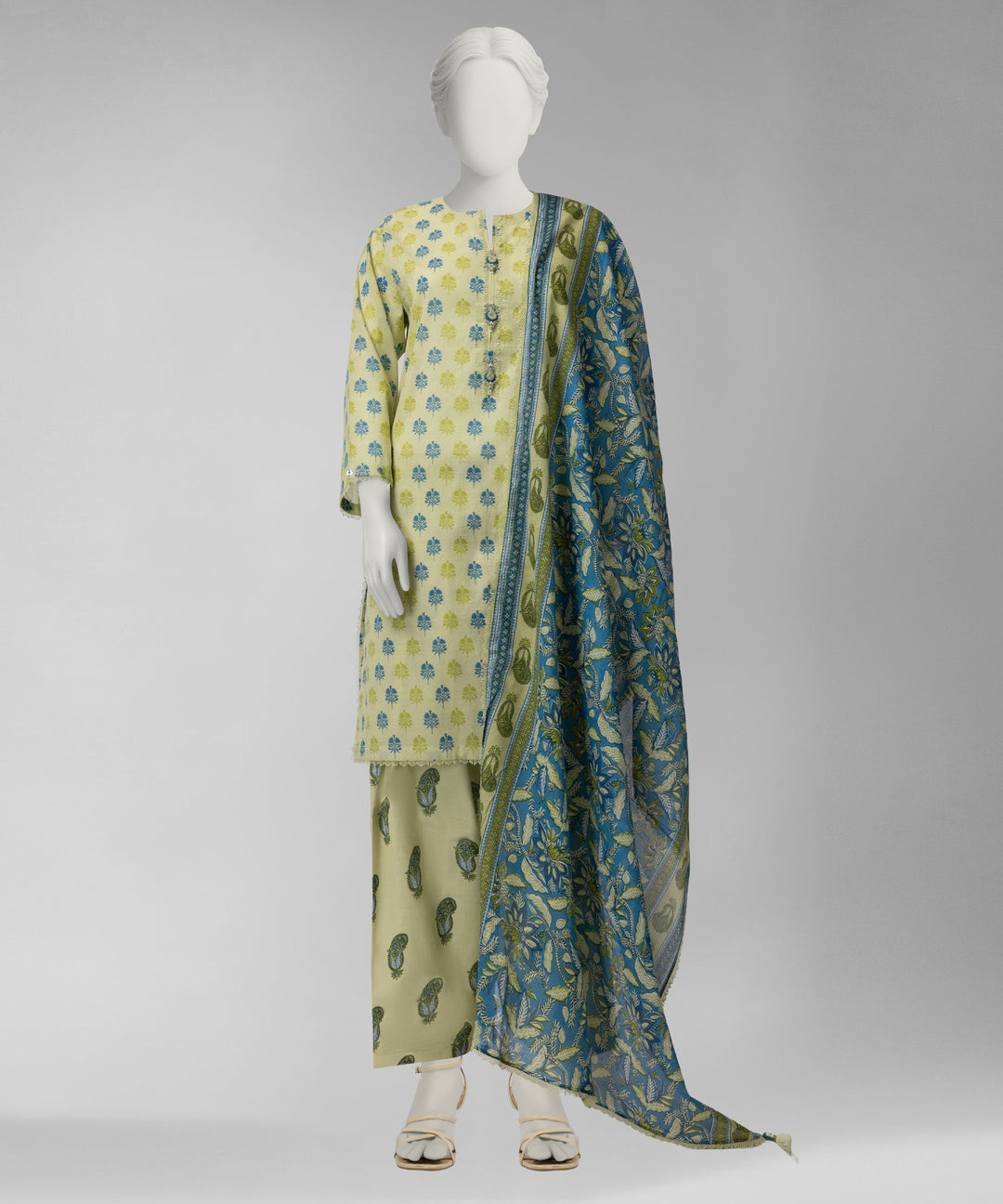 Lawn Green Unstitched Suit - J. Junaid Jamshed