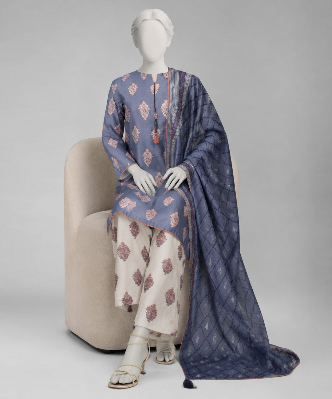 Lawn Blue Unstitched Suit - J. Junaid Jamshed