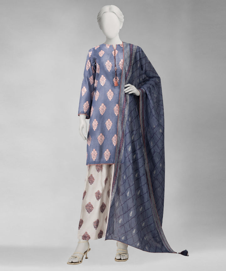Lawn Blue Unstitched Suit - J. Junaid Jamshed