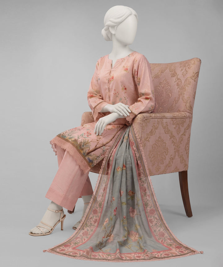 Lawn Pink Unstitched Suit - J. Junaid Jamshed
