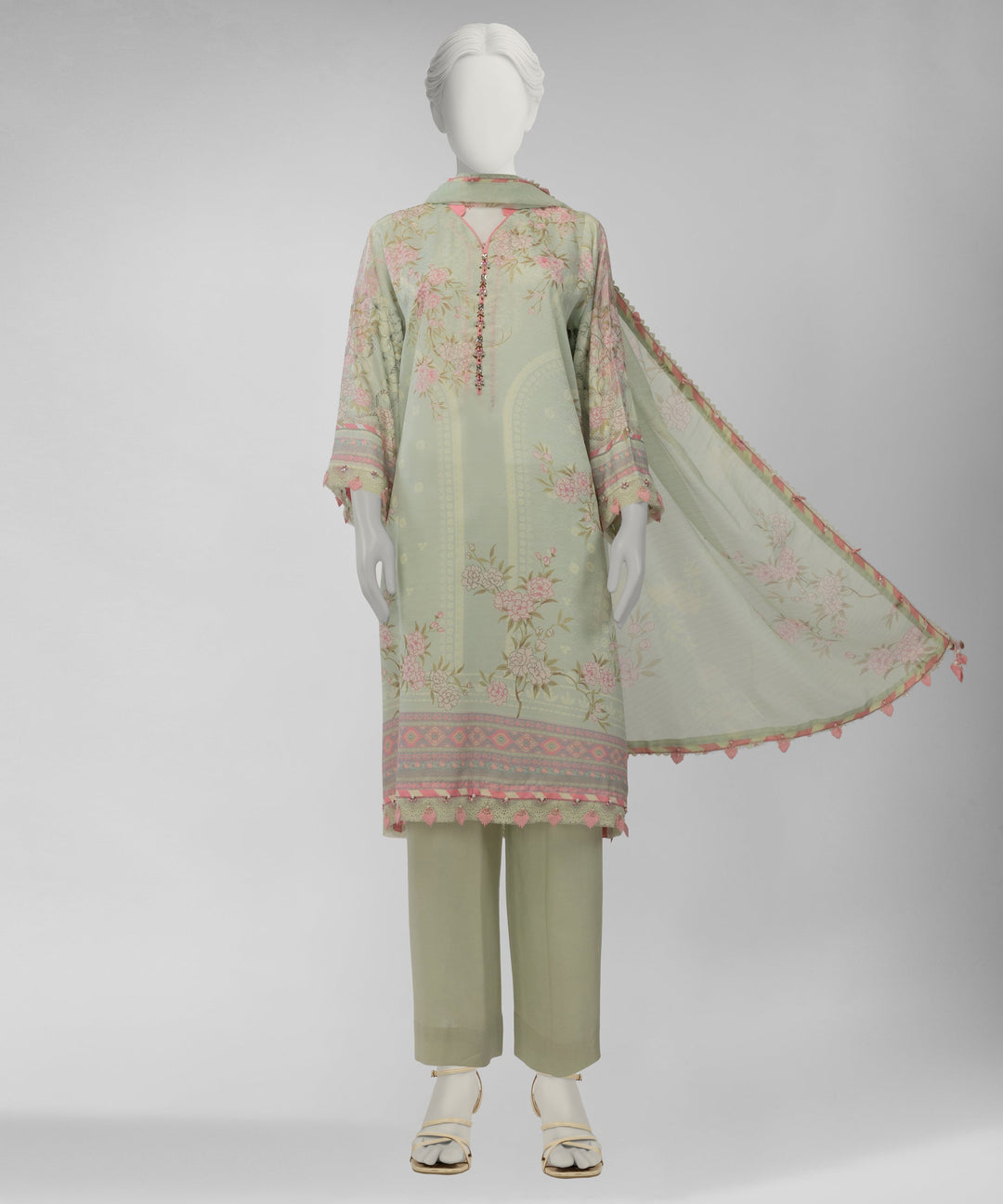 Lawn Green Unstitched Suit - J. Junaid Jamshed