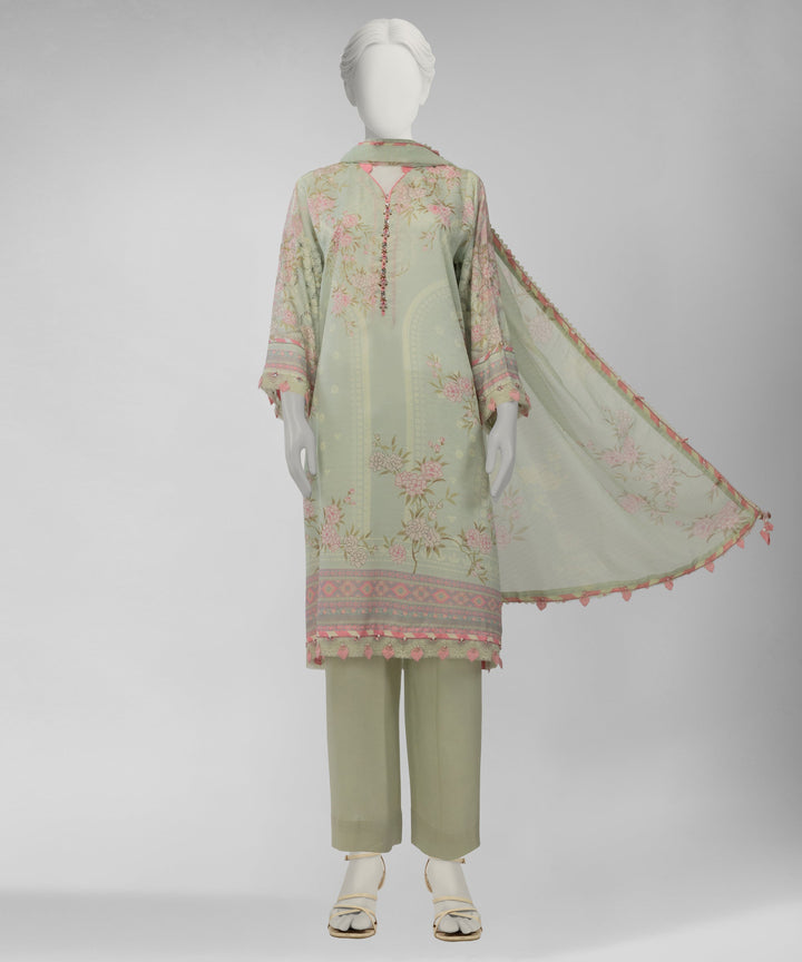 Lawn Green Unstitched Suit - J. Junaid Jamshed
