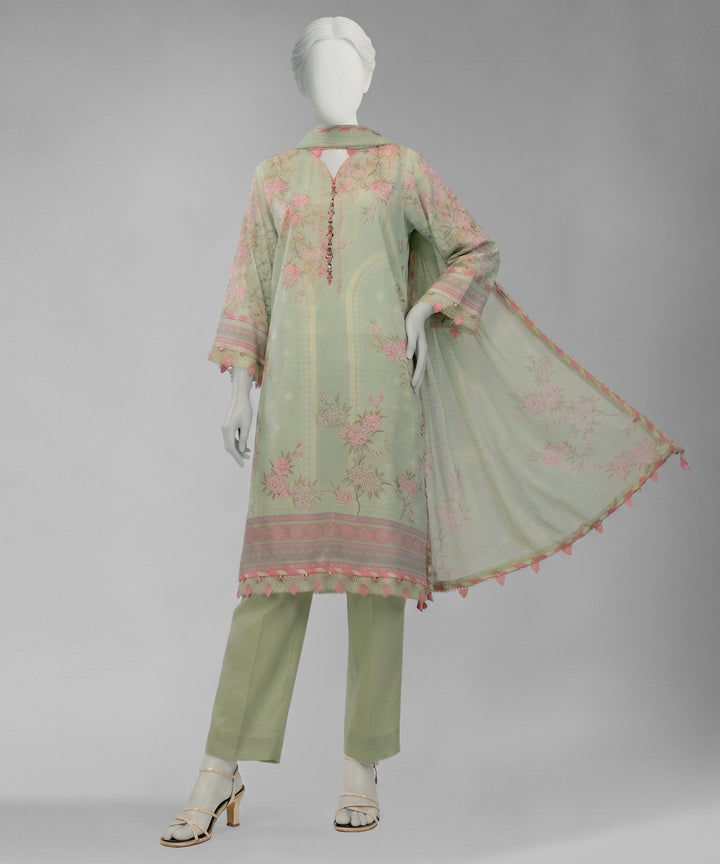 Lawn Green Unstitched Suit - J. Junaid Jamshed