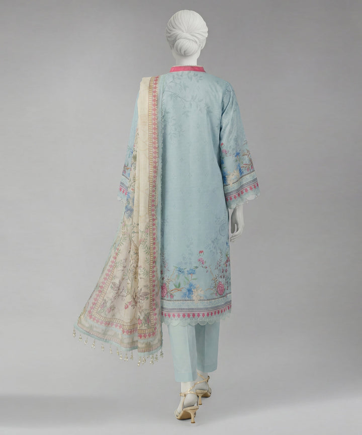 Lawn Blue Unstitched Suit - J. Junaid Jamshed