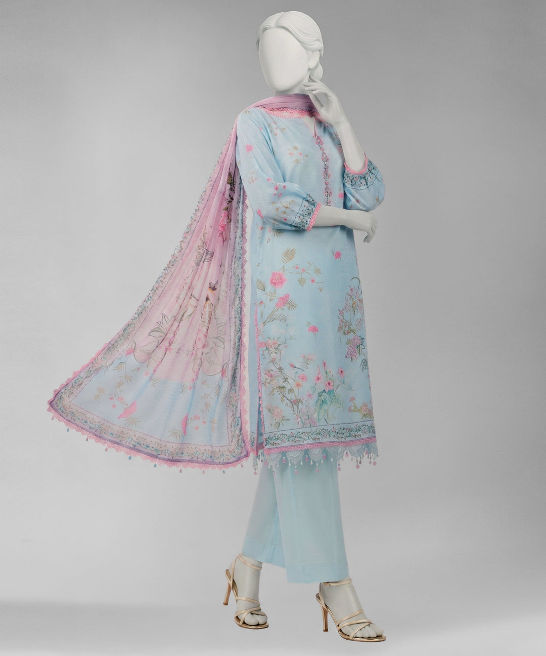 Lawn Sky Blue Unstitched Suit - J. Junaid Jamshed