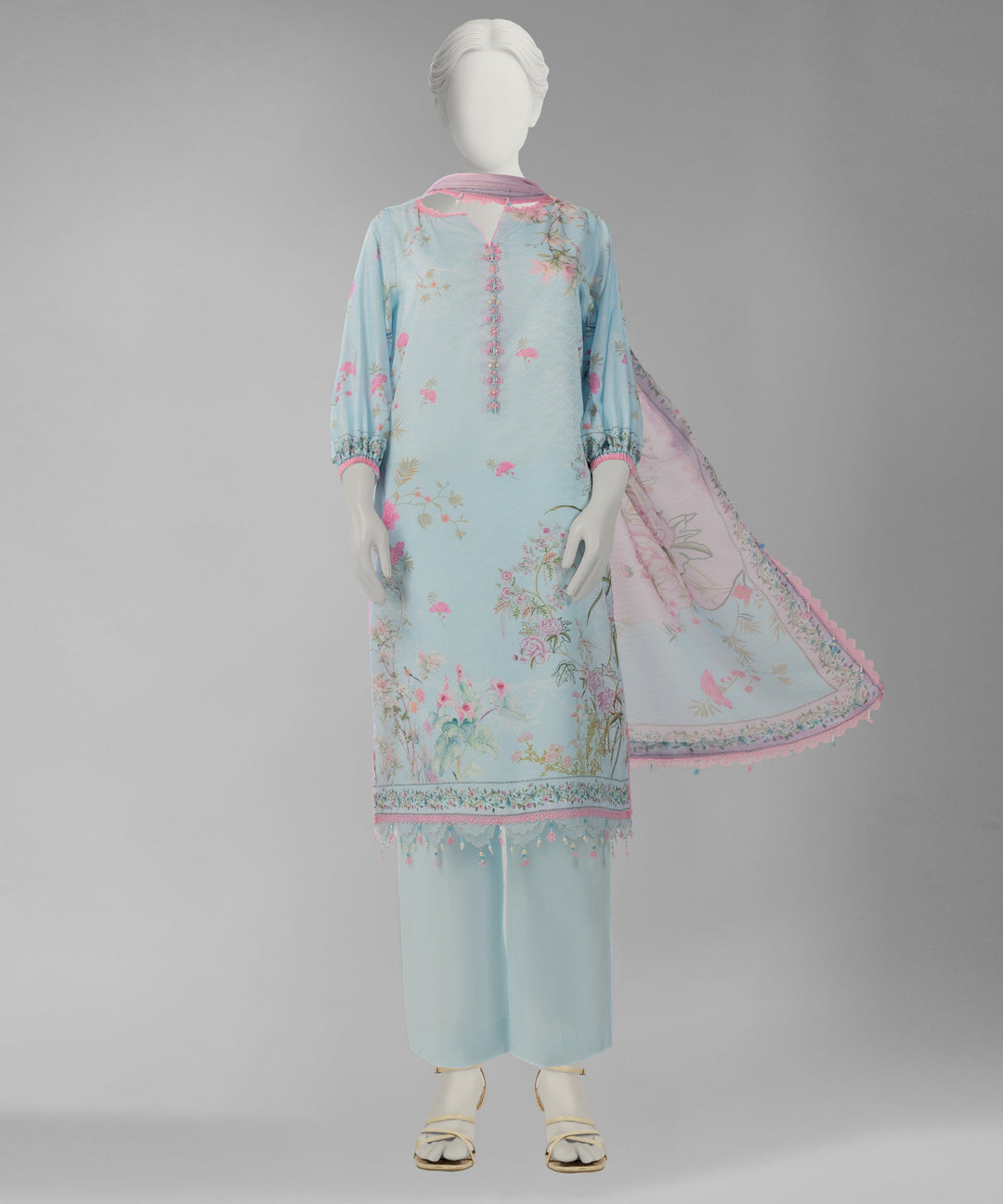 Lawn Sky Blue Unstitched Suit - J. Junaid Jamshed