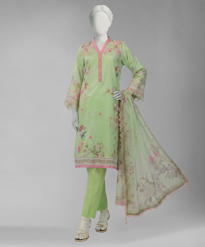 Lawn Green Unstitched Suit - J. Junaid Jamshed