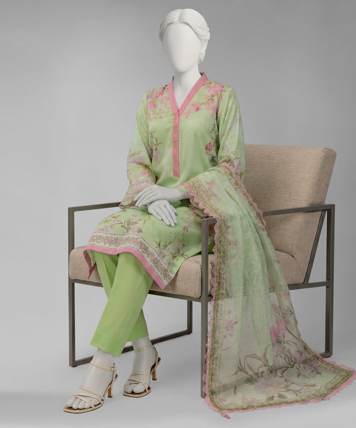 Lawn Green Unstitched Suit - J. Junaid Jamshed