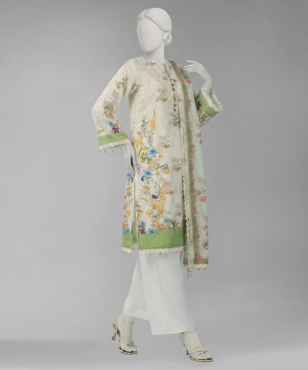 Lawn White Unstitched Suit - J. Junaid Jamshed
