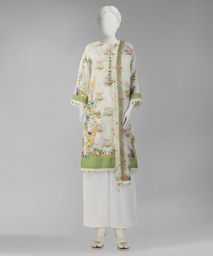 Lawn White Unstitched Suit - J. Junaid Jamshed
