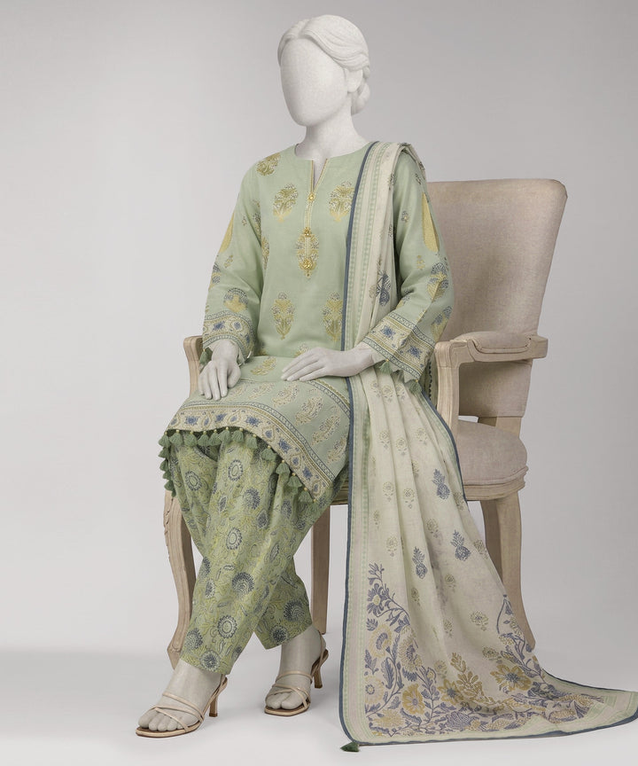 Lawn Green Unstitched Suit - J. Junaid Jamshed