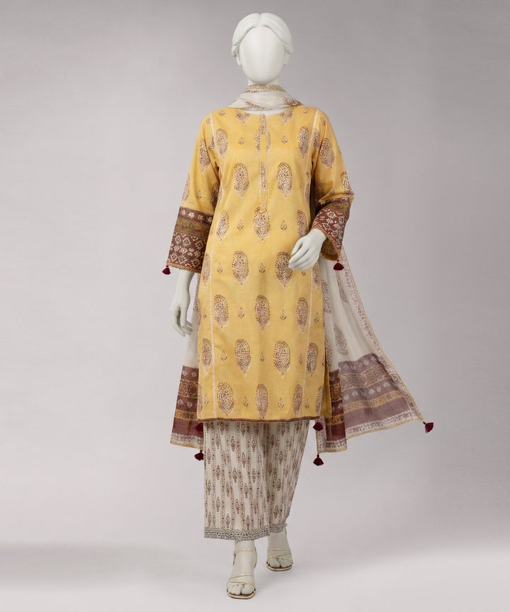 Lawn Yellow Unstitched Suit - J. Junaid Jamshed