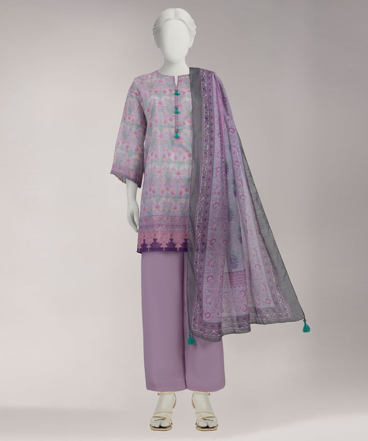 Lawn Purple Unstitched Suit - J. Junaid Jamshed
