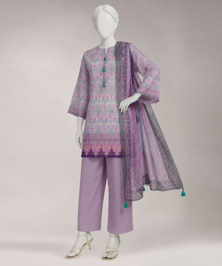 Lawn Purple Unstitched Suit - J. Junaid Jamshed