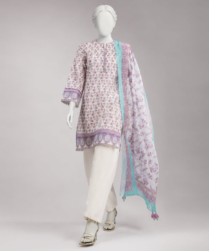 Lawn Off White Unstitched Suit - J. Junaid Jamshed