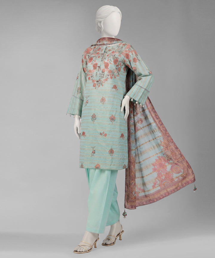 Jacquard Sea Green Unstitched Suit - J. Junaid Jamshed