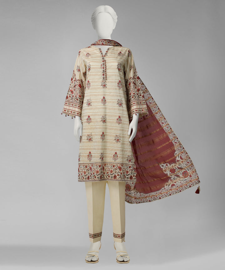 Jacquard Ivory Unstitched Suit - J. Junaid Jamshed