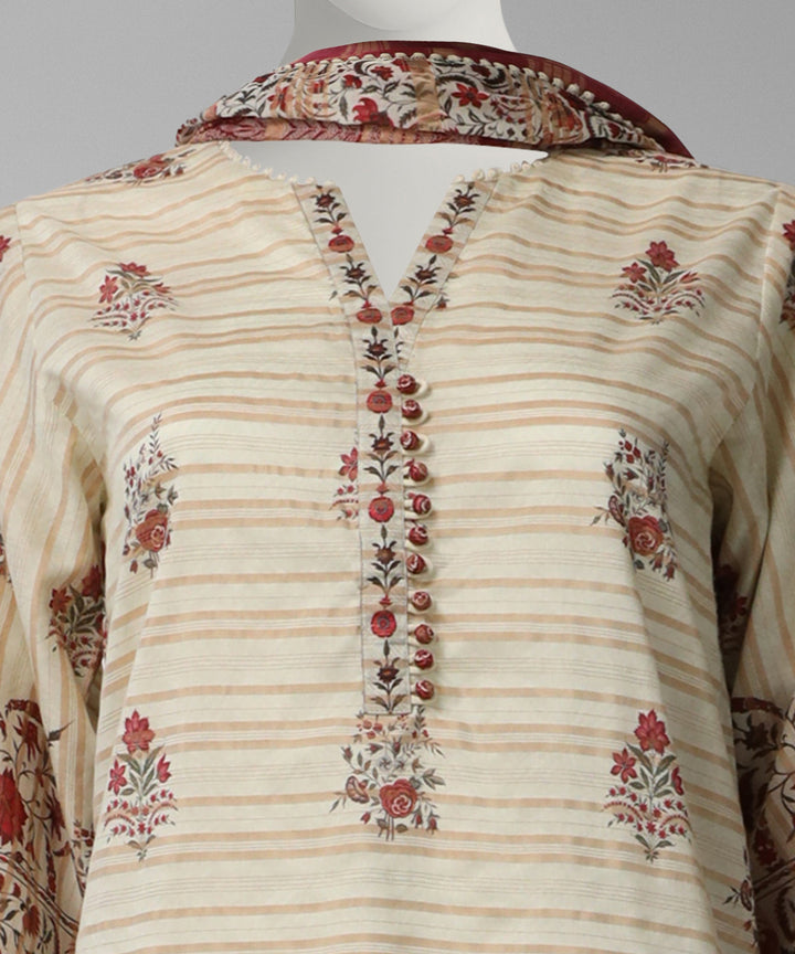 Jacquard Ivory Unstitched Suit - J. Junaid Jamshed