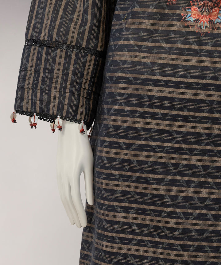 Jacquard Black Unstitched Suit - J. Junaid Jamshed