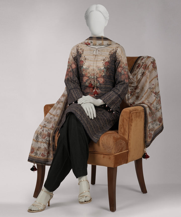 Jacquard Black Unstitched Suit - J. Junaid Jamshed
